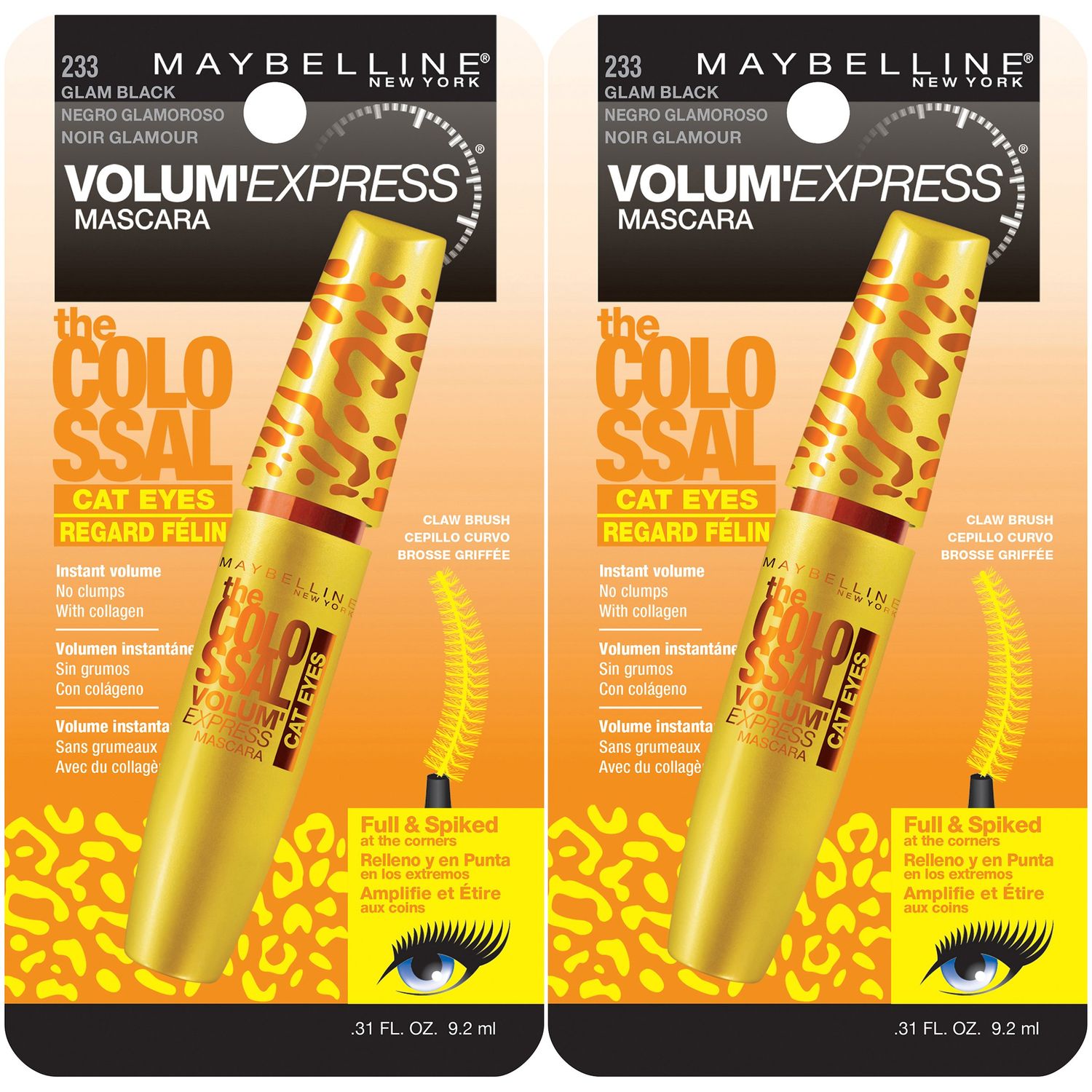 Maybelline New York Volum&#39; Express The Colossal Cat Eyes Washable Mascara Makeup, Glam Black, 2 Count, Washable Glam Black