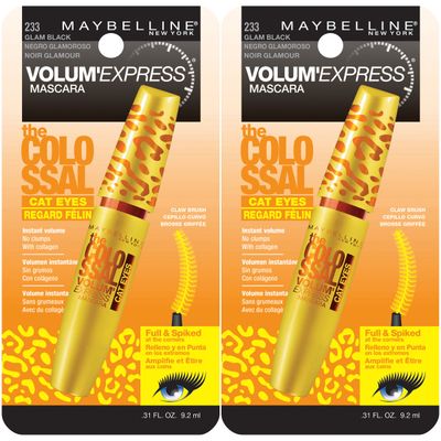 Maybelline New York Volum&#39; Express The Colossal Cat Eyes Washable Mascara Makeup, Glam Black, 2 Count, Washable Glam Black