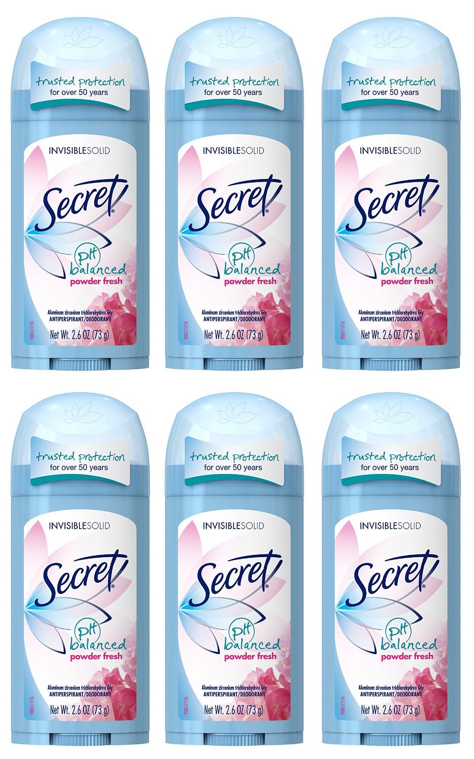 Secret Invisible Solid Antiperspirant and Deodorant, Powder Fresh, 2.6 Ounce (Pack of 6)
