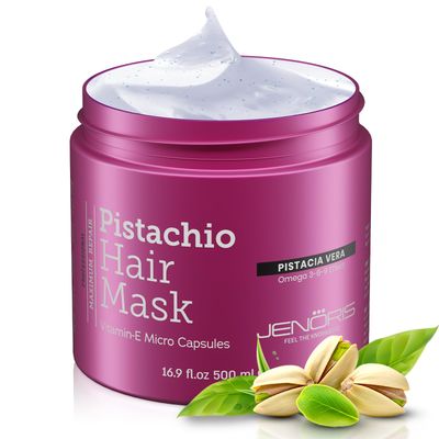 Jenoris Pistachio Hair Mask for Dry Damaged Hair - Deep Conditioning Hair Mask Treatment with Pistachio Oil &amp; Vitamin E, For Color-Treated Hair, For Hair Repair, Paraben &amp; Salt Free, 16.9 Fl Oz