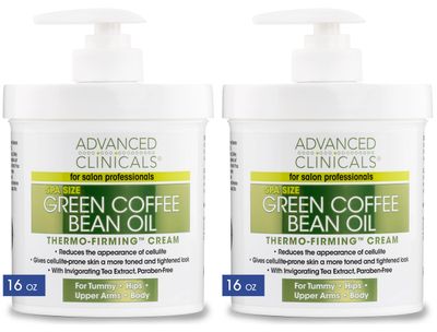 Advanced Clinicals Thermo Firming Green Coffee Bean Moisturizer Body Cream | Anti Cellulite Caffeine Firming Lotion For Legs, Arms, &amp; Body | Skin Care Products | Aging Skin Tightening Cream, 2-Pack