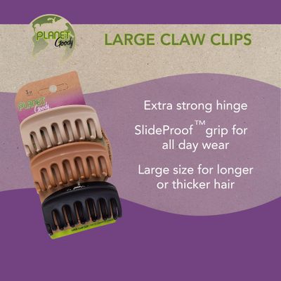 GOODY Planet Sustainable Round Claw Clips, Assorted Colors (Colors may vary), 3 Counts (Pack of 1) - Pain-Free Hair Accessories for Women, Men, Boys and Girls