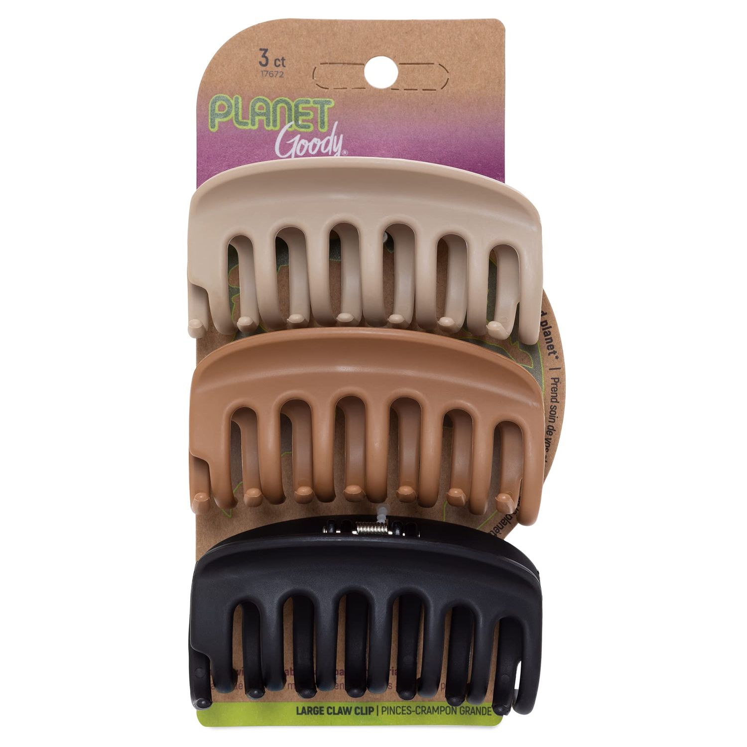 GOODY Planet Sustainable Round Claw Clips, Assorted Colors (Colors may vary), 3 Counts (Pack of 1) - Pain-Free Hair Accessories for Women, Men, Boys and Girls
