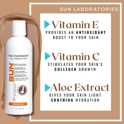 Sun Laboratories By Giesee Self Tanning Kit with 8 oz Tan Overnight Self Tanning Lotion and 2 oz Sunless Tanning Face Cream - Odorless, Non-Toxic Self Tanner for Fair to Medium Skin