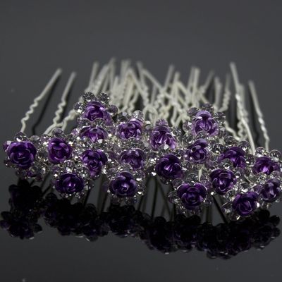 Newstarfactory Rose U-sharped Design Collection Metal Hair Pins Pack of 20 (Purple)