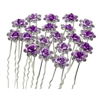 Newstarfactory Rose U-sharped Design Collection Metal Hair Pins Pack of 20 (Purple)