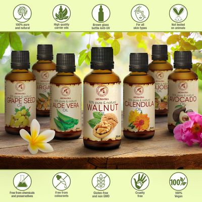 AROMATIKA Walnut Oil 1.7 Fl Oz (50ml) - Juglans Regia Seed Oil - USA - 100% Pure & Natural - Intensive for Face Care - Body - Hair - Skin - Nails - Hands - Good w/Essential Oil