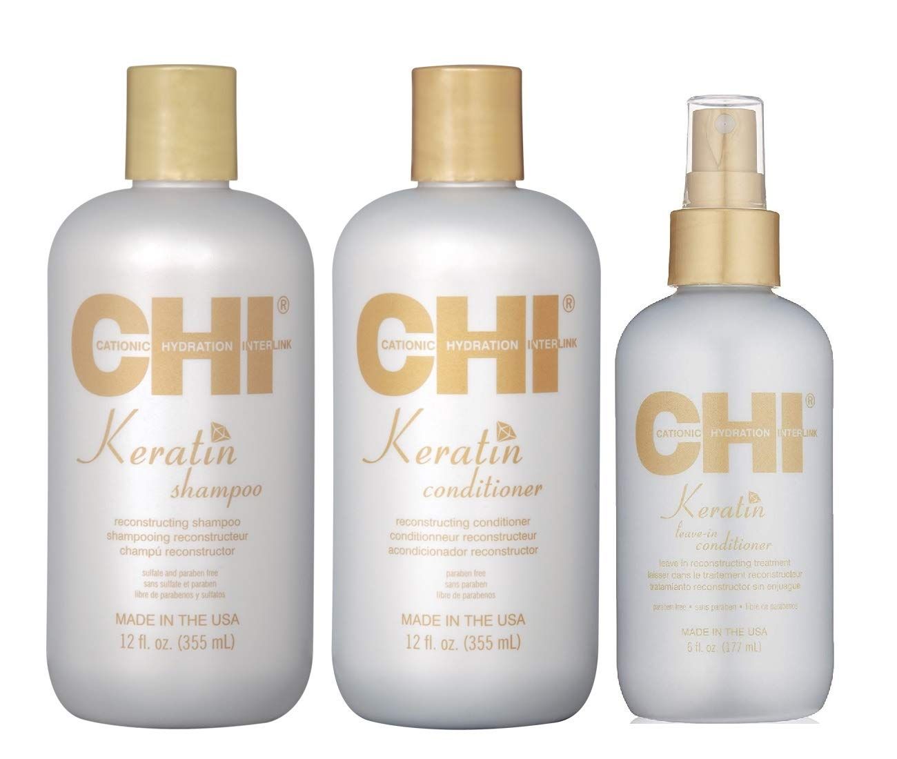 Chi Keratin Reconstructing Shampoo &amp; Conditioner 12oz plus Leave-in Conditioner 6oz Bundle