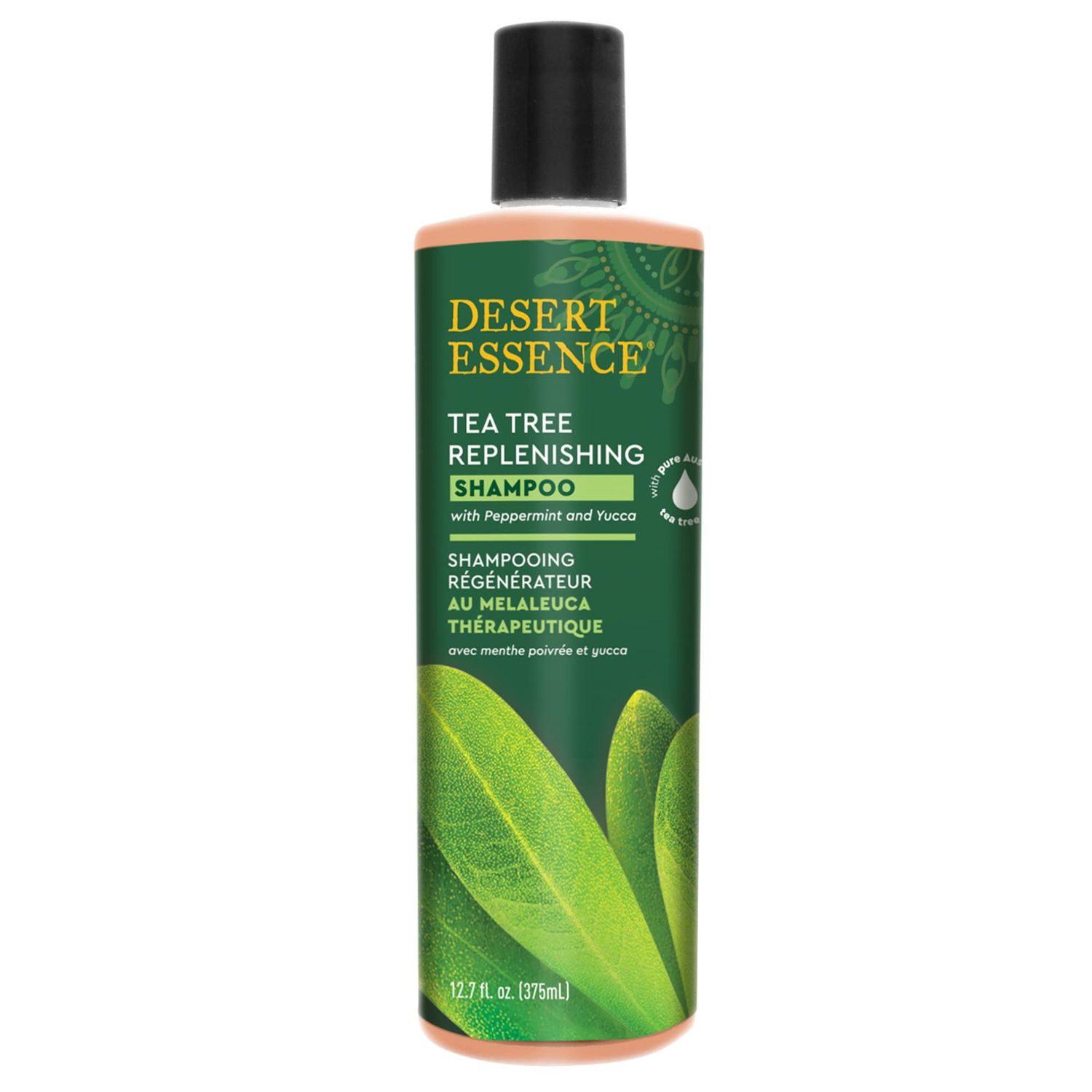 Desert Essence Tea Tree Oil Replenishing Shampoo, 12.7 fl oz, Gluten Free, Vegetarian, Non-GMO, Paraben Free - Moisture Replenishing Shampoo with Peppermint &amp; Eucalyptus Oils to Deeply Cleanse Hair
