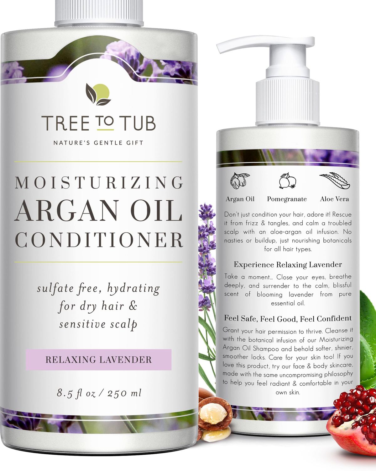 Tree to Tub Moisturizing Conditioner for Dry Hair &amp; Dry Scalp - Hydrating Sulfate Free Argan Oil Conditioner &amp; Vegan Hair Moisturizer for Women &amp; Men w/Organic Coconut Oil, All Natural Lavender
