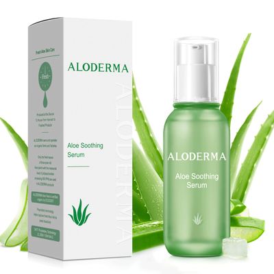 Aloderma Soothing Face Serum with 65% Organic Aloe Vera - Natural Aloe Serum for Sensitive Skin with Beta-Glucan &amp; Argininem Skin Calming, Nourishing &amp; Revitalizing Facial Serum for Clean Skin, 1.7oz