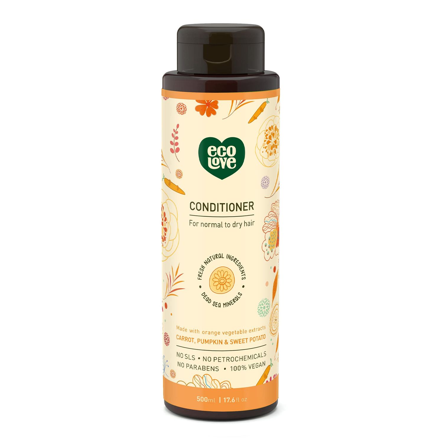 ecoLove - Natural Conditioner for Dry, Damaged Hair and Color Treated Hair - No SLS or Parabens - With Natural Carrot and Pumpkin Extract - Vegan and Cruelty-Free, 17.6 oz