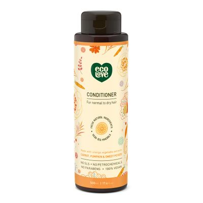 ecoLove - Natural Conditioner for Dry, Damaged Hair and Color Treated Hair - No SLS or Parabens - With Natural Carrot and Pumpkin Extract - Vegan and Cruelty-Free, 17.6 oz