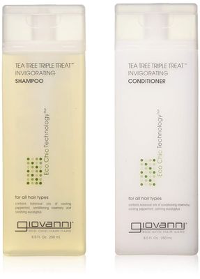 GIOVANNI Tea Tree Triple Treat Invigorating Shampoo &amp; Conditioner Set - Cooling Peppermint, Eucalyptus, Rosemary, Helps Dry, Flaky Scalp, Salon Quality, Vegan, Cruelty Free, Paraben Free - 8.5 oz Each