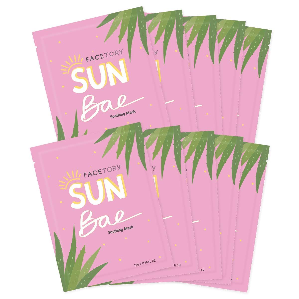 FACETORY K Beauty Face Mask Skin Care - SUN BAE SOOTHING Sheet Mask with Aloe &amp; Shea Butter | After Sun Care, Soothe &amp; Restore (10 Pack)