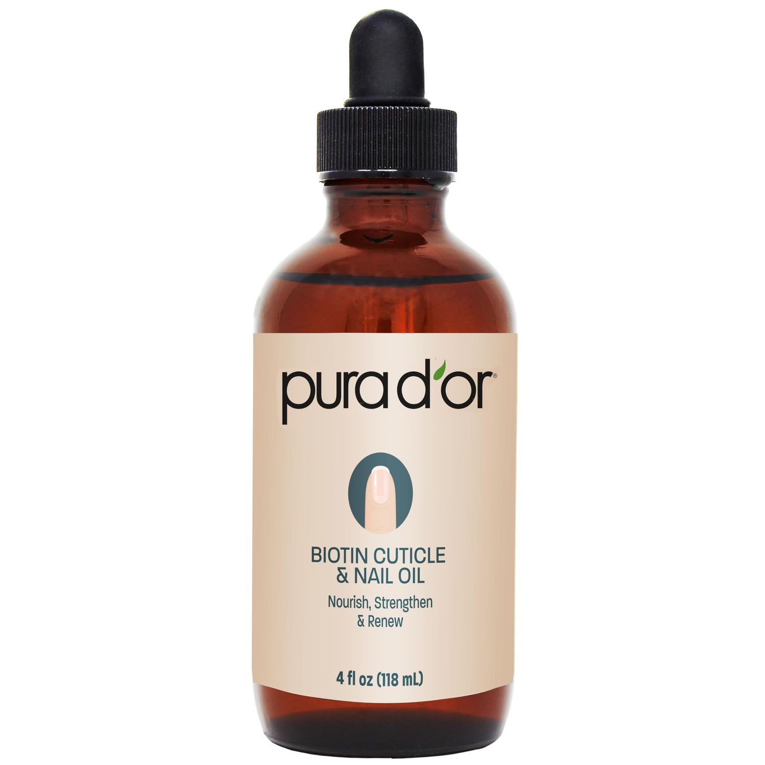 PURA D&#39;OR 4 Oz Nail and Cuticle Oil - Nourishing Treatment with Dropper - Natural Blend Enriched with Biotin, Vitamin E, Milk for Nail Growth, Healthy Nail Beds and Great for Acrylic Nails
