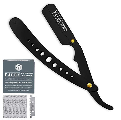 100 BLADES + Facn Professional Classic Straight Edge Barber Razor - Salon Quality Cut Throat Shavette