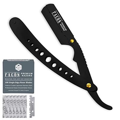 100 BLADES + Facn Professional Classic Straight Edge Barber Razor - Salon Quality Cut Throat Shavette
