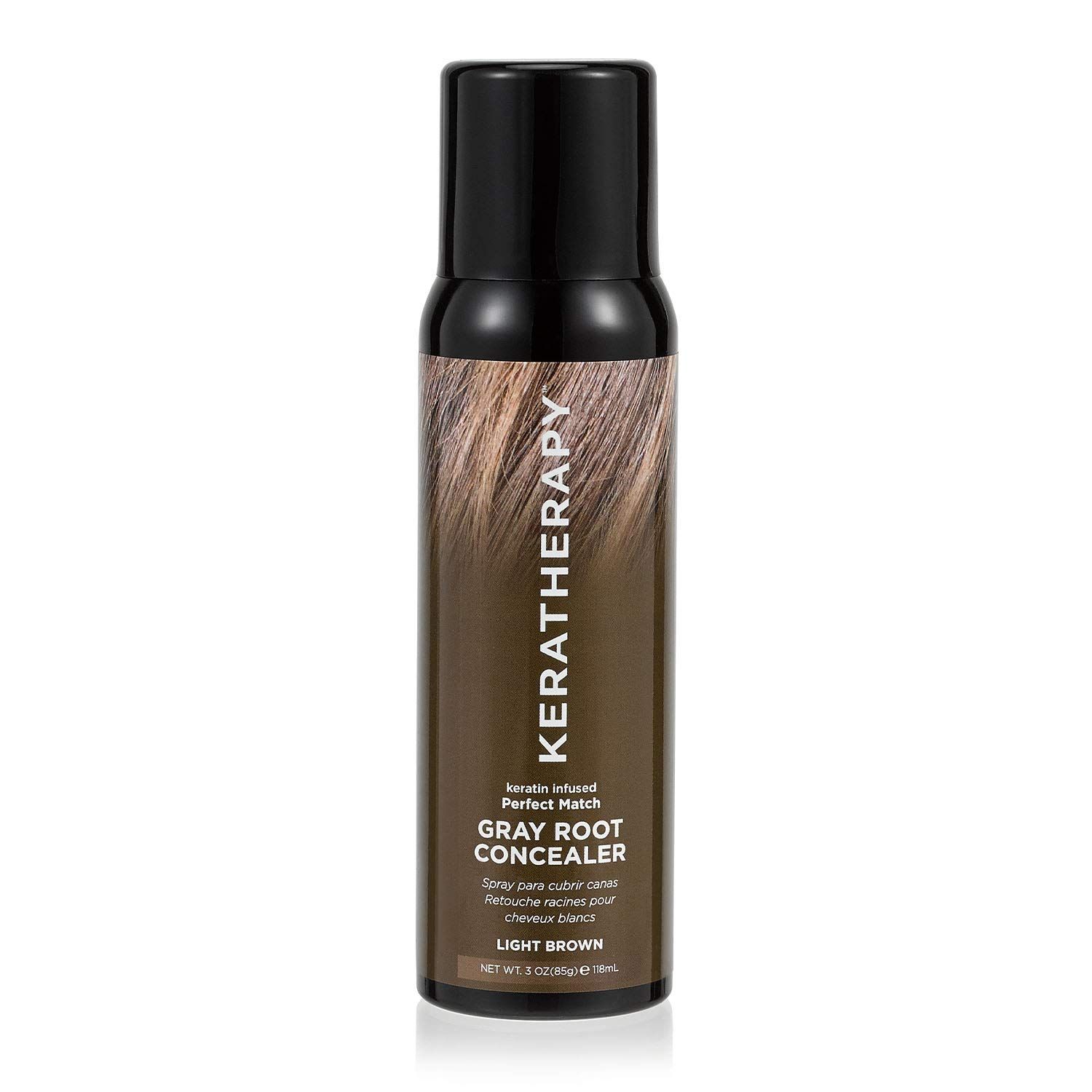 Keratherapy Keratin Infused Perfect Match Gray Root Concealer Spray, Light Brown, 3 oz, 118ml - Root Cover Up Spray to Hide Gray Roots - Keratin Therapy Hair Darkening &amp; Temporary Scalp Concealer