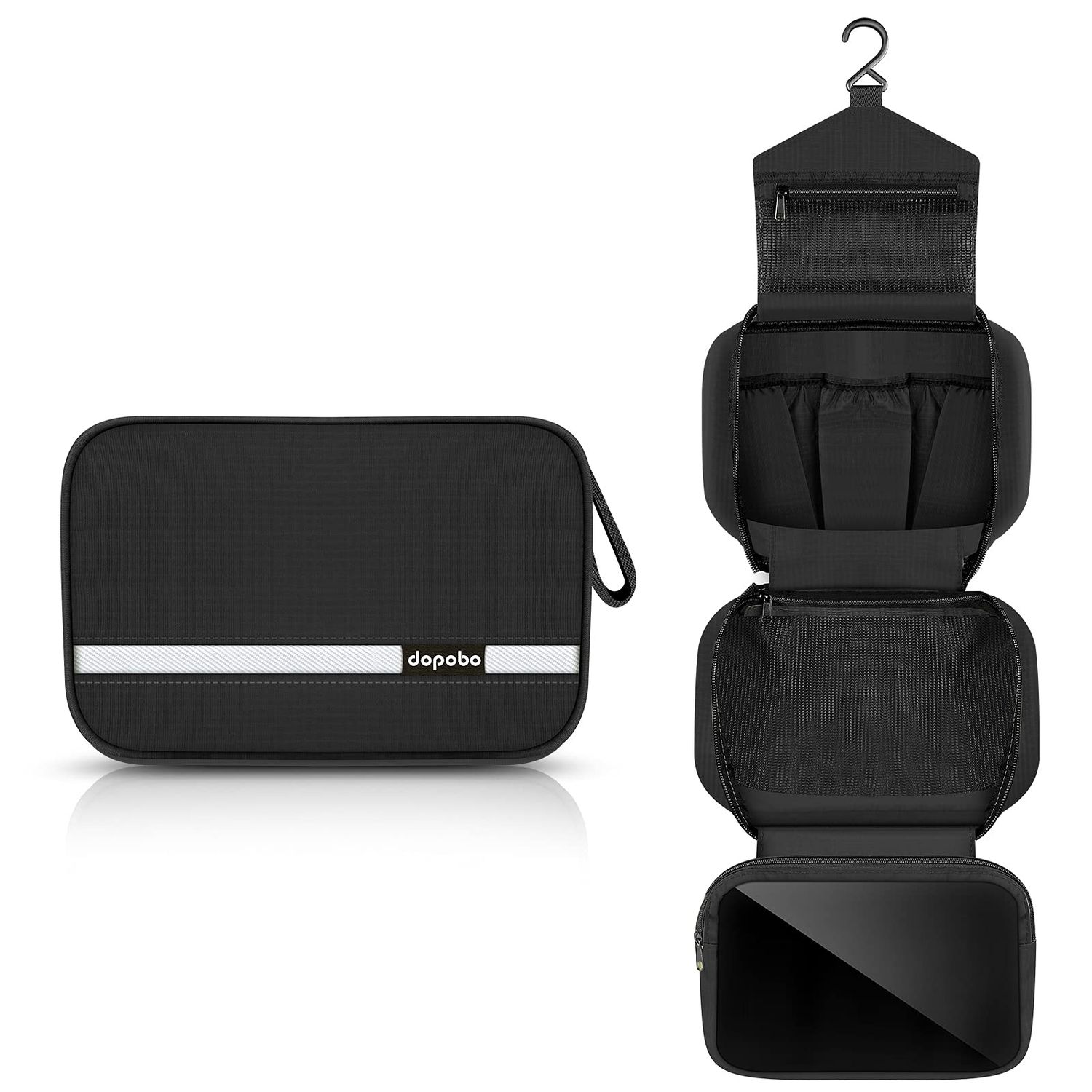 dopobo Travel Toiletry Bag for Women, Dopp Kit for Men, Waterproof Makeup Bag Shaving Bag with Hanging Hook, Portable Toiletry Organizer for Traveling and Camping (Black)