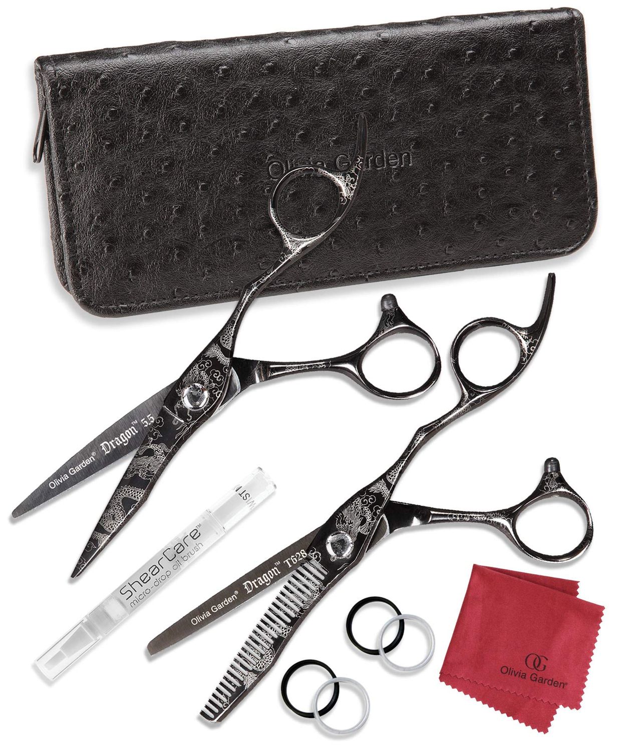 Olivia Garden Dragon Shear and Thinner Zipper Case deal (5.5&quot; contains: DR-55, DR-T628)