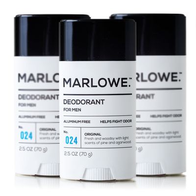 MARLOWE. No. 024 Mens Deodorant 2.5 oz (3 Pack) Natural Deodorant for Men, Aluminum Free Stick, Made with Coconut Oil, Shea Butter &amp; Jojoba, Only No-Nonsense Ingredients, Fresh &amp; Woodsy Scent
