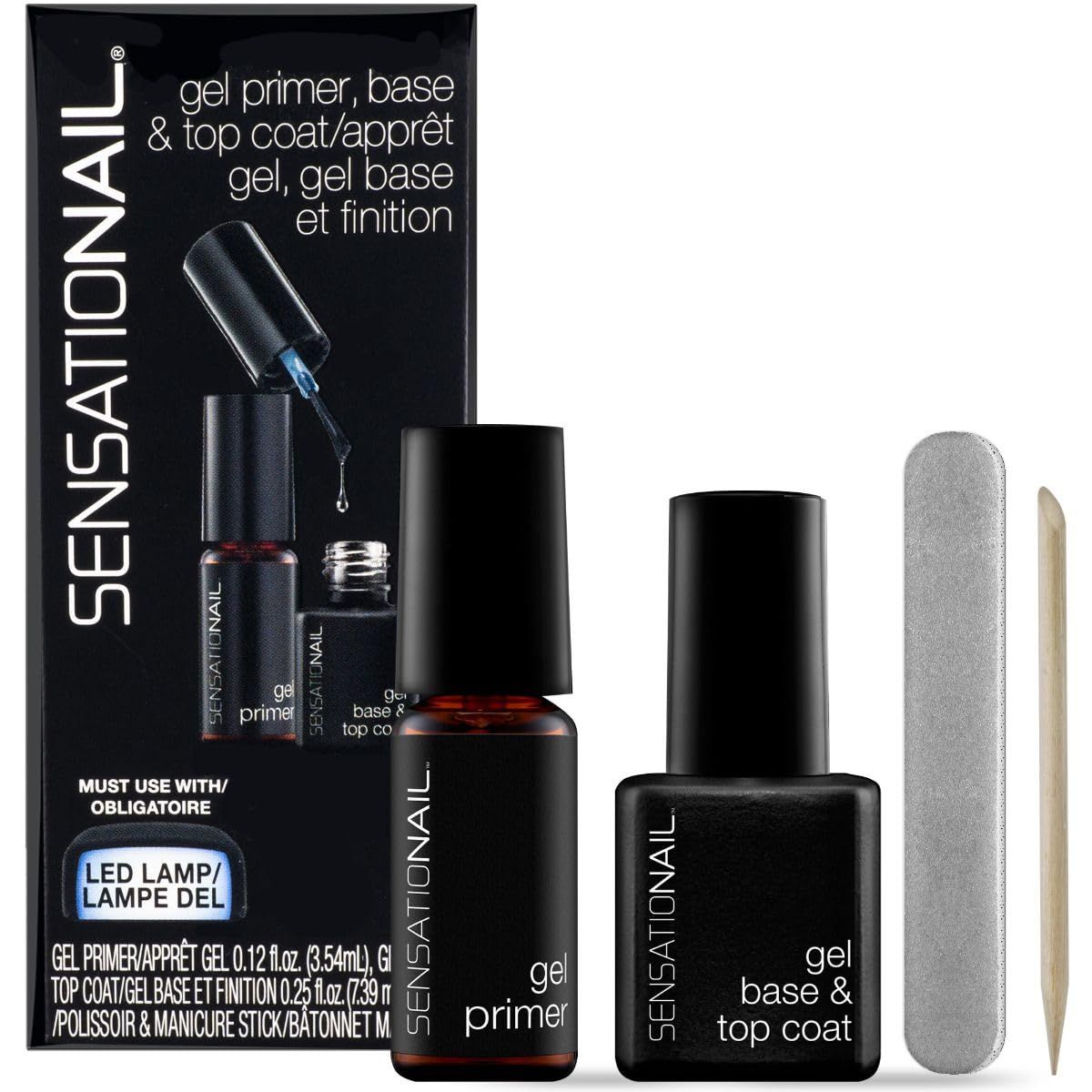 Sensationail Gel Base and Top Coat Nail Polish Kit - For a Long-Lasting Salon Grade Manicure - 4 Piece Set Includes Gel Primer, Base &amp; Top Coat, and Essentials - Lasts Up to 2 Weeks