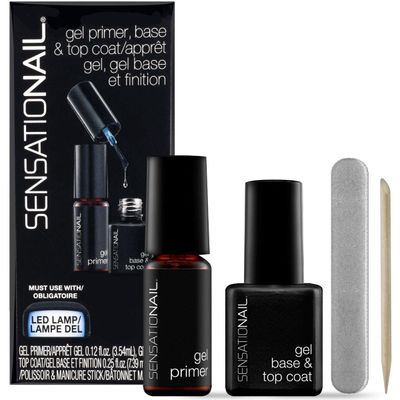 Sensationail Gel Base and Top Coat Nail Polish Kit - For a Long-Lasting Salon Grade Manicure - 4 Piece Set Includes Gel Primer, Base &amp; Top Coat, and Essentials - Lasts Up to 2 Weeks