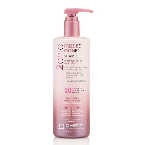 GIOVANNI 2chic Frizz Be Gone Shampoo - Anti Frizz Natural Hair Smoothing Formula with Shea Butter &amp; Sweet Almond Oil, Macadamia, Coconut, Sulfate &amp; Paraben Free, Color Safe - 24 oz