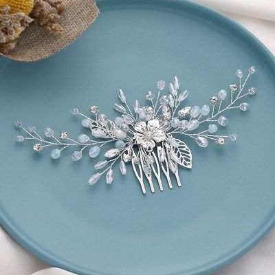 Gorais Rhinestone Bride Wedding Hair Comb Silver Flower Bridal Hair Piece Crystal Hair Clip Hair Accessories for Women and Girls