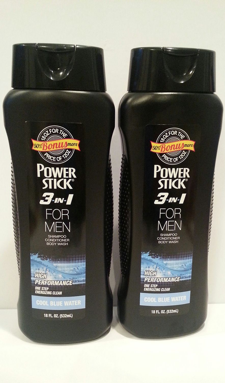 Power Stick 3 in 1 for Men Shampoo Conditioner Body Wash Cool Blue Water 18 oz. 50% Bonus More (2 Pack)