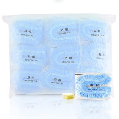 Maltose Disposable Shower Caps 100Pcs - Individually Wrapped 19.8&quot; Large Thicker Plastic Shower Caps Waterproof Shower Hair Caps for Women Spa Home Hotel Hair Salon Portable Travel (Blue)