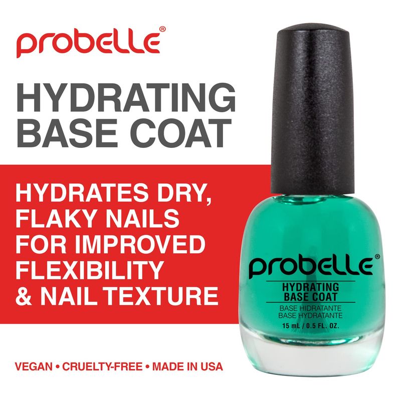 Probelle Hydrating Base Coat for Dry and Brittle Nails, Instant Moisturizer, Nourishes and Soothes Nails, Extends Polish Life, Ideal for Dehydrated, Rough, Breaking Nails (0.50 Fl oz/ 15 mL)