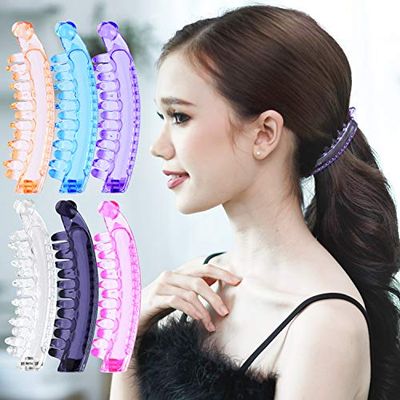 RC ROCHE ORNAMENT 6 Pcs Womens Premium Hair Plastic Banana Classic Clincher Strong Hold Ponytail Maker Girls Ladies Beauty Accessory Clasp Clip, Medium Transparent Multicolor