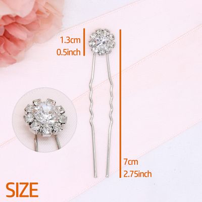 Ammei Headpiece Crystal Bridal Hair Pins Clips Wedding Hair Accessories Hair Set Jewelry With Rhinestone For Brides and Bridesmaids Set Of 12 (Silver)