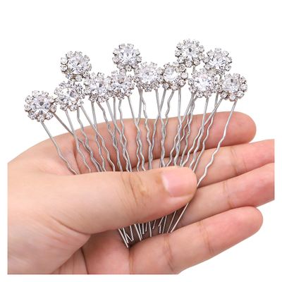 Ammei Headpiece Crystal Bridal Hair Pins Clips Wedding Hair Accessories Hair Set Jewelry With Rhinestone For Brides and Bridesmaids Set Of 12 (Silver)