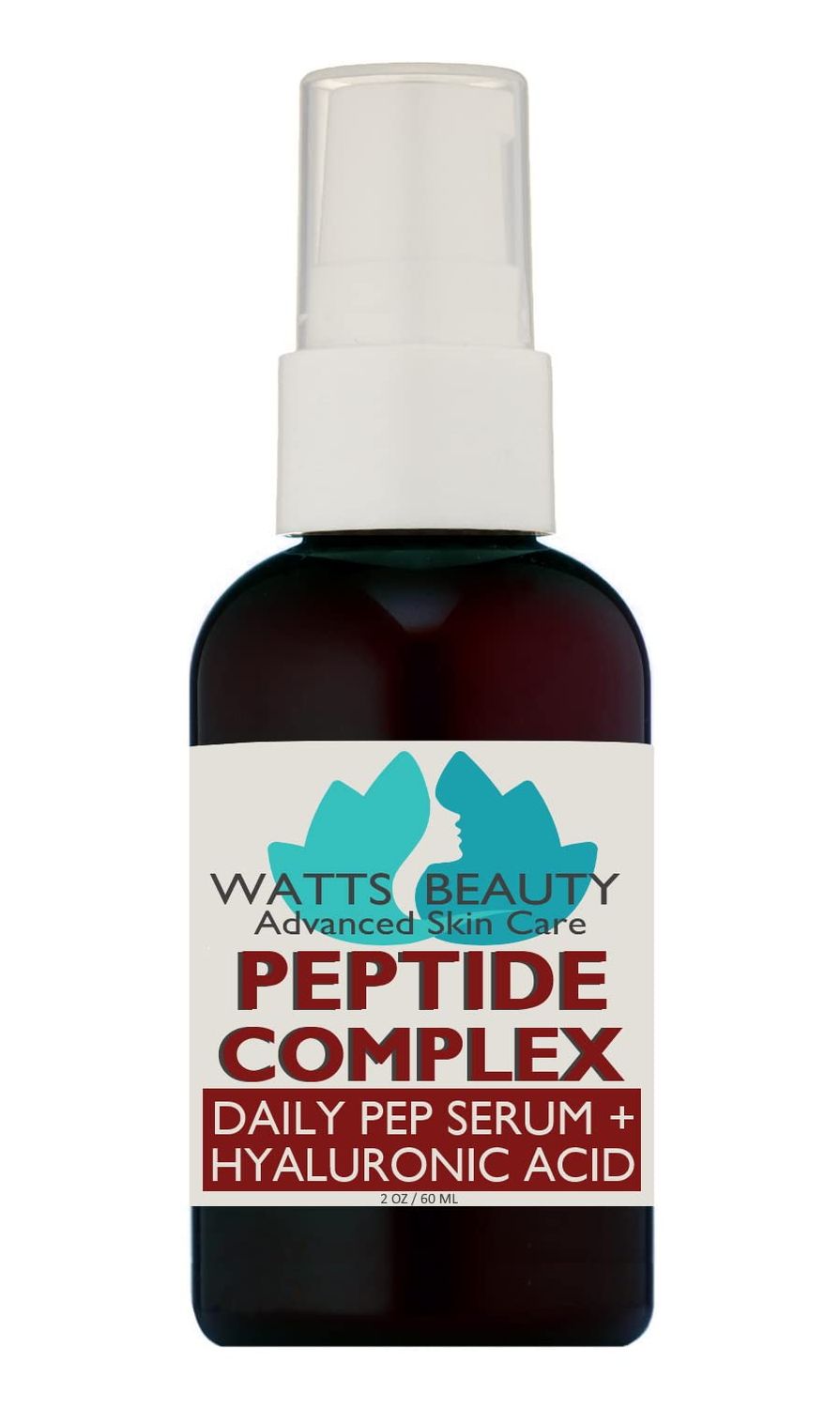 Watts Beauty Peptide Anti-Aging Face Serum - Hyaluronic Acid and Collagen Boosting Daily Face Care Polypeptide Complex with L-Arginine Firms Wrinkles and Boosts Collagen in 2 oz Pump Bottle