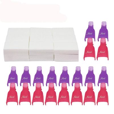 20 Pack Nail Gel Polish Remover Clip caps with 600 Pack Nail Art Wipe Cotton Pads