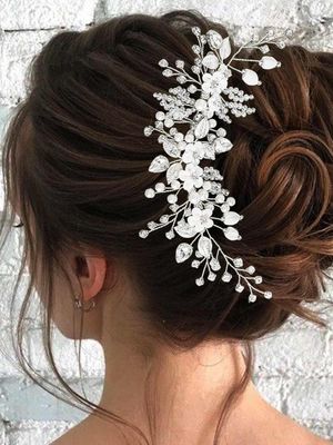 Catery Flower Bridal Hair Vine Silver Crystal Pearl Bride Wedding Headpieces Leaf Hair Accessories for Women and Girls