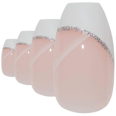 Bling Art Ballerina False Nails Fake Coffin Polished White 24 French Long Tips