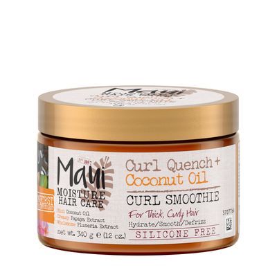 Maui Moisture Curl Quench + Coconut Oil Hydrating Curl Smoothie, Creamy Silicone-Free Styling Cream for Tight Curls, Braids, Twist-Outs &amp; Wash &amp; Go Styles, Vegan &amp; Paraben-Free, 12 Ounce