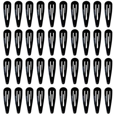 BeeSpring 40 Pcs Black Barrettes Small Snap Clip Size 30 mm(Small) Women Metal Hair Clips Accessories Water Drop Female Hair Clips