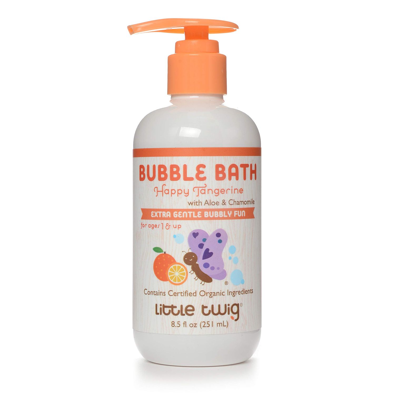 Little Twig Bubble Bath, Baby Bath Essential with Natural Plant Derived Formula, Vegan, Gluten-Free, Paraben-Free, Happy Tangerine Scent, 8.5 fl. oz.