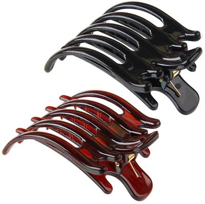 2Pcs Large Plastic Non-slip Hair Claw Clips Hairpin Clamp with Inner Teeth for Women Girls(Black+Brown)