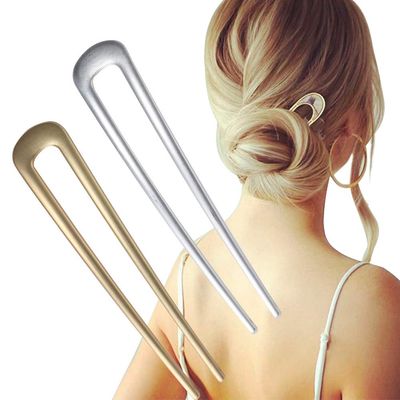 FRDTLUTHW Large French Hair Pins Metal U-Shaped Hair Sticks(pack of 2, Gold&amp;Silver)