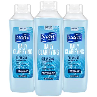 Suave Clarifying Shampoo, Family-Size 3-Pack - pH-Balanced &amp; Hypoallergenic Daily Deep Cleansing Shampoo for Normal to Oily Hair, 22.5 Oz Ea
