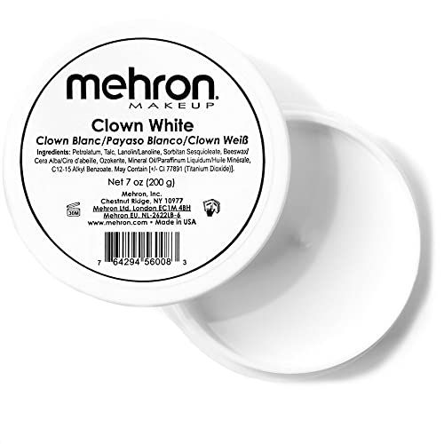 Mehron Makeup Clown White Professional Face Paint Cream Makeup | White Face Paint Makeup for Stage, Film, Cosplay, &amp; Mime | Halloween Clown Makeup 7 oz (198g)