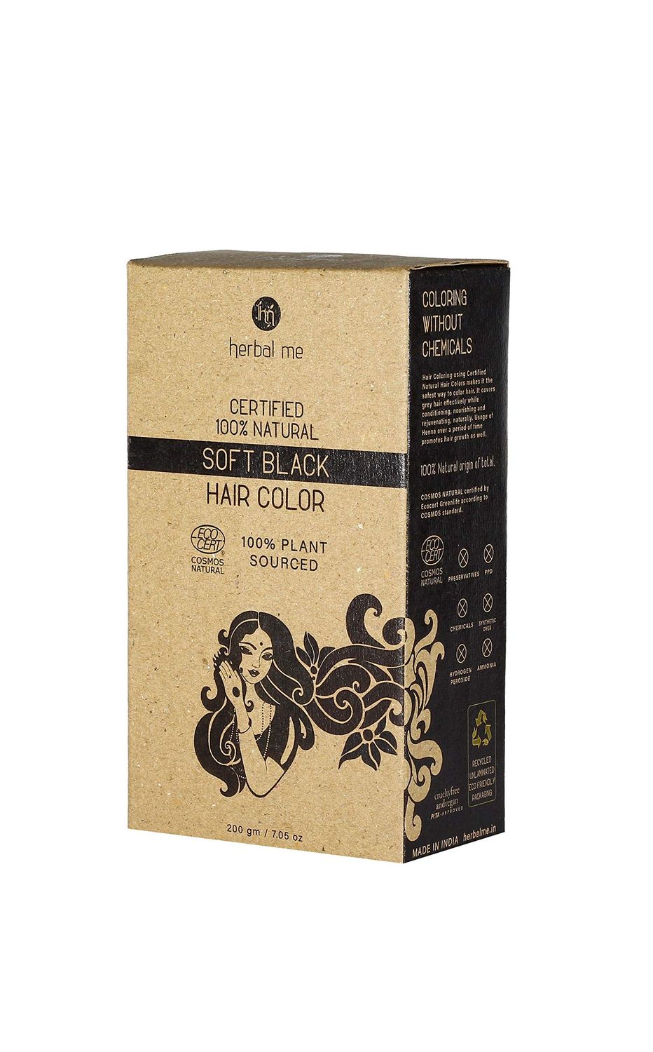 HM Herbal Me Soft Black Natural Hair Color (200gm) | CERTIFIED 100% Natural by Ecocert Greenlife (France)