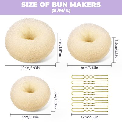 TsMADDTs Donut Bun Maker, 3PCS Hair Bun Maker with 20PCS Bobby Pins Blonde for Ballet Styling