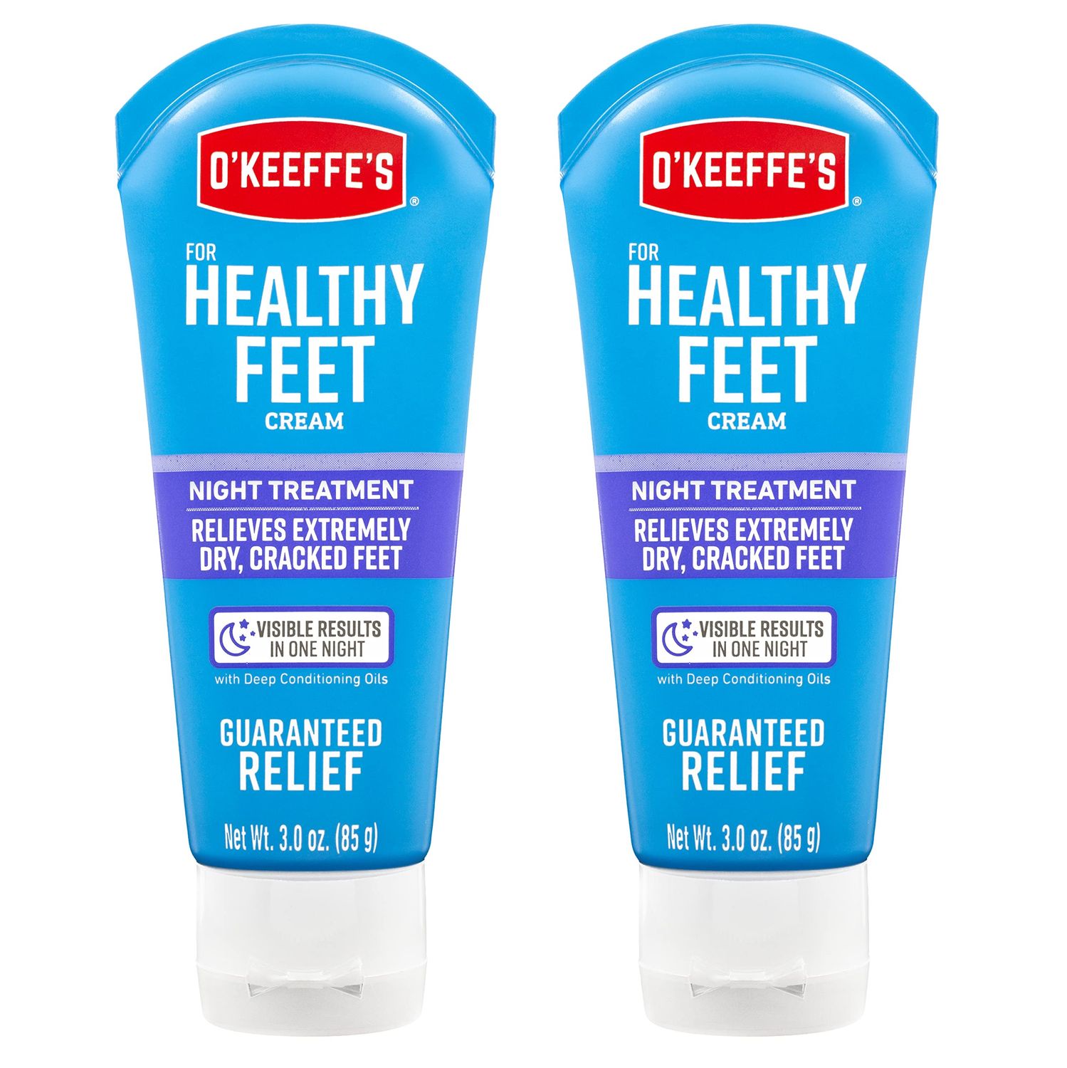 O&#39;Keeffe&#39;s for Healthy Feet Night Treatment Foot Cream; Guaranteed Relief for Extremely Dry; Cracked Feet; Visible Results in 1 Night; 3.0 Ounce Tube; (Pack of 2)